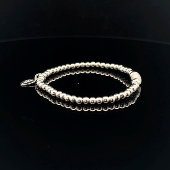 925 Sterling Silver Beaded Stretch Stacking Bracelet MOP Letter Initial I - Picture 5 of 6